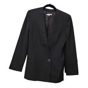 Barneys New York Wool Black Pinstripe Collarless Blazer - Made in Italy / Size 4